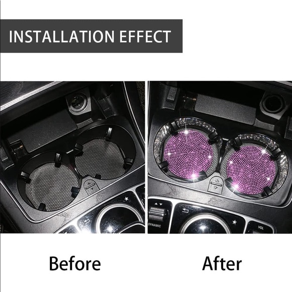 Pink Bling Rhinestone Car Cup Holder Coaster, 2 Pack - Picture 4 of 4